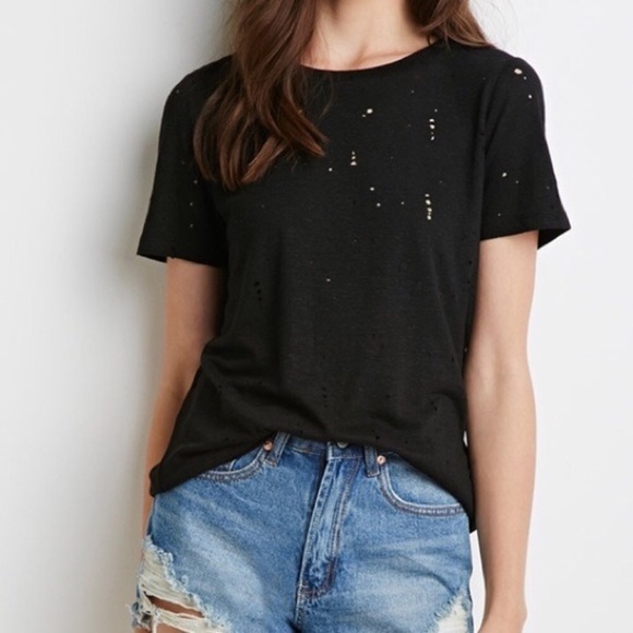 Forever 21 Tops - {forever 21} distressed black short sleeve tee